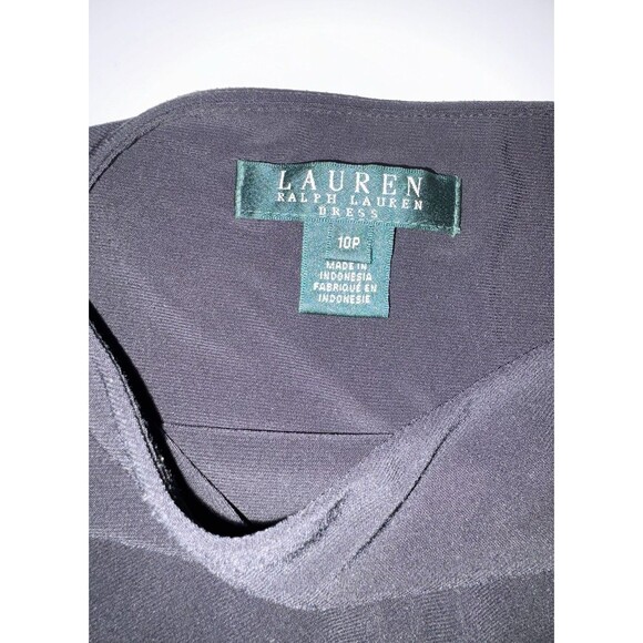 Lauren Ralph Lauren Dress Women's Black Blue Floral Long Sleeve Ruched Size 10P - Picture 4 of 12